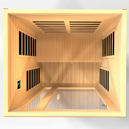 Top angle view of the interior of the Golden Designs Dynamic Cordoba Low EMF Infrared Sauna