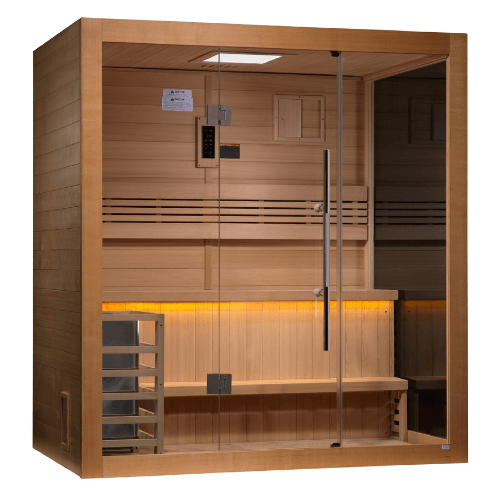 Left side view of the Golden Designs Forssa Edition 3-Person Traditional Sauna