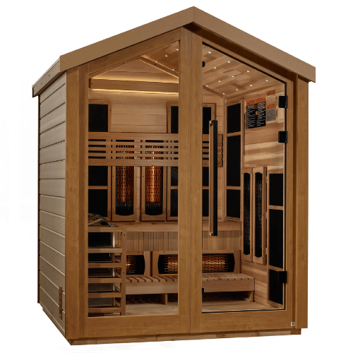 Left side view of the Golden Designs Loviisa 3-Person Hybrid Outdoor Sauna