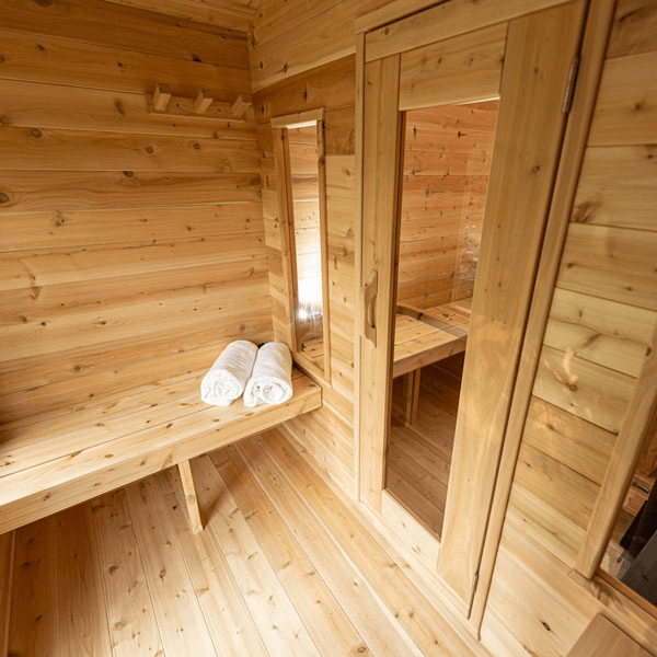 Inside view of the Georgian Cabin Sauna with Changing Room