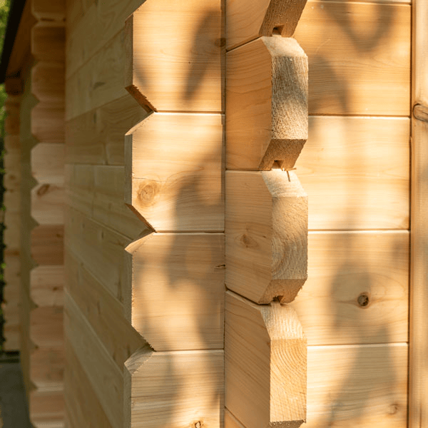 Close-up view of the sauna panels in the Georgian Cabin Sauna with Changing Room