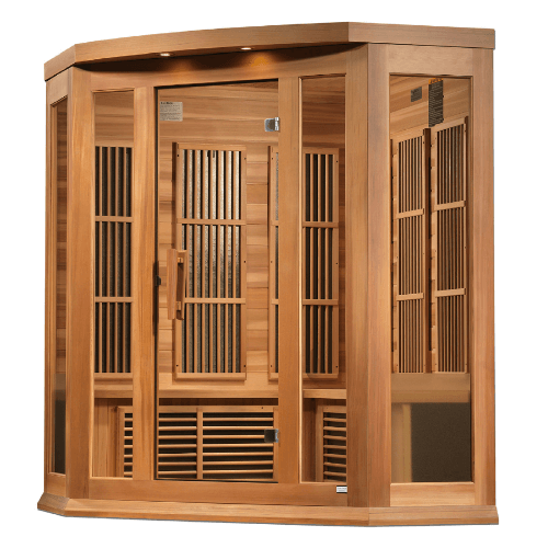 Right side view of the Golden Designs Maxxus 3-Person Low EMF Sauna made of red cedar