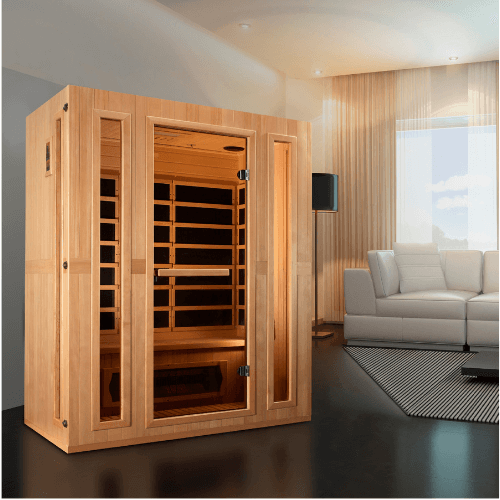Lifestyle view of the Golden Designs Maxxus Trinity Dual Tech Low EMF Sauna
