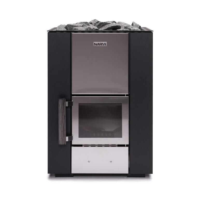 Front view of the Narvi Kuru featuring a black and stainless steel finish.