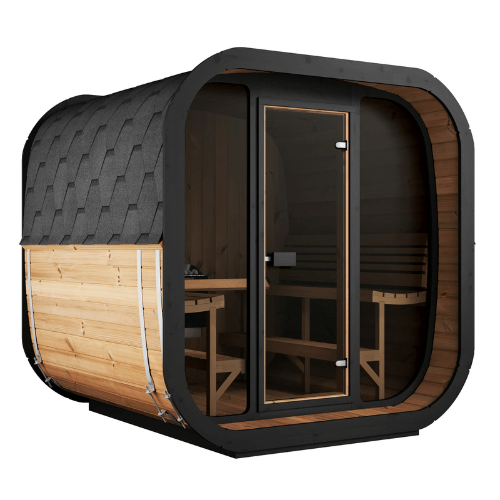 Saunalife Model Cl7G Cube Outdoor Home Sauna Kit Side Front View