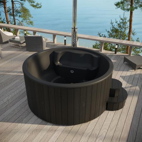 SaunaLife Soak-Series 6-Person Black Wood Fired Hot Tub SL-MODELS4B | Empire Saunas
