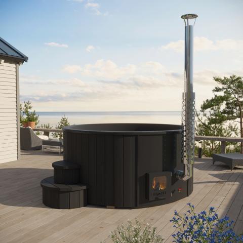 SaunaLife Soak-Series 6-Person Black Wood Fired Hot Tub SL-MODELS4B | Empire Saunas