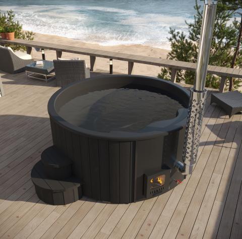 SaunaLife Soak-Series 6-Person Black Wood Fired Hot Tub SL-MODELS4B | Empire Saunas