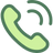 Simple green telephone handset icon with curved sound waves.