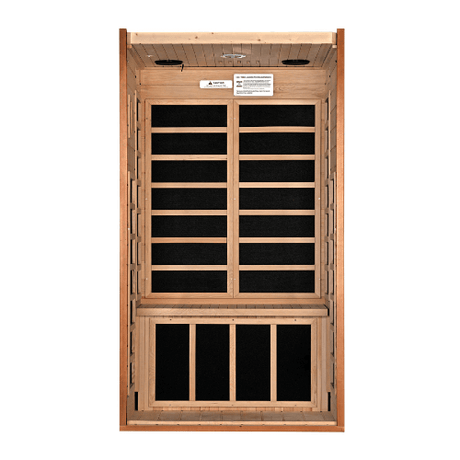 Opened inside view of the Golden Designs Dynamic Avila Low EMF Infrared Sauna