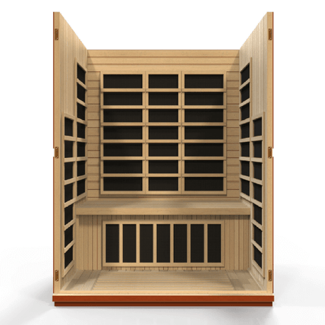Inside view of the Golden Designs Dynamic Bellagio Low EMF Infrared Sauna