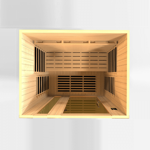 Top angle interior view of the Golden Designs Dynamic Lugano Full Spectrum sauna