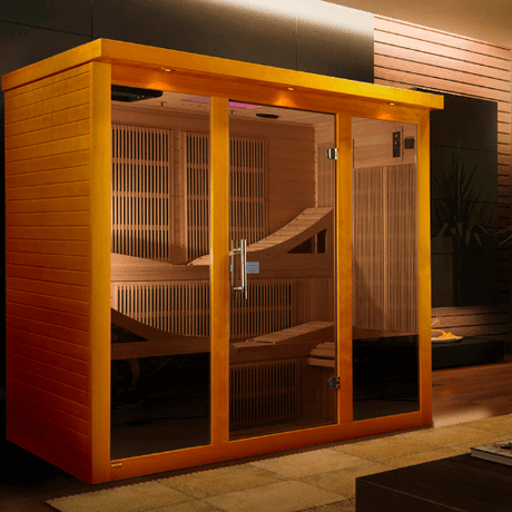 A lifestyle view of the Golden Designs Dynamic Monaco Ultra Low EMF sauna