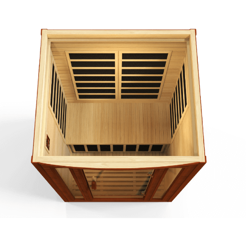 Semi-top angle inside view of the Golden Designs Dynamic San Marino Elite Ultra Low EMF sauna