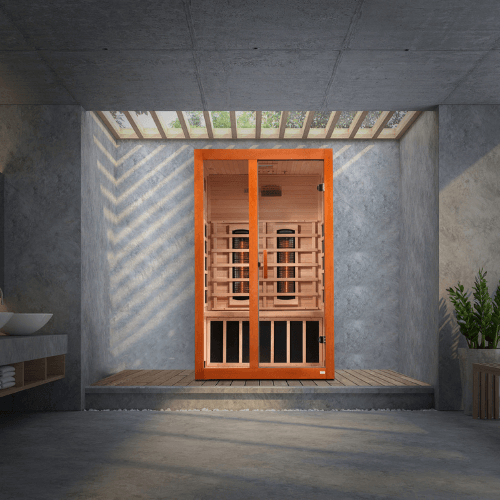 A lifestyle view of the Golden Designs Dynamic Santiago Full Spectrum sauna