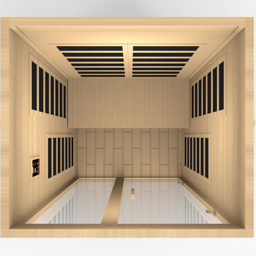 Top angle view of the interior of the Golden Designs Dynamic Santiago Low EMF Infrared Sauna