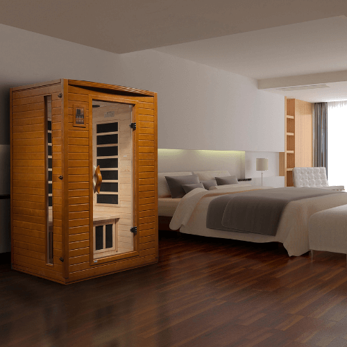 Lifestyle view of the Golden Designs Dynamic Versailles Low EMF Infrared Sauna