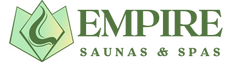 Empire Saunas & Spas logo featuring green flame icon and bold text for premium sauna branding