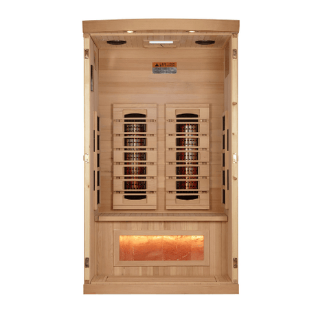 Interior view of the Golden Designs 1-2 Person Full Spectrum Infrared Sauna