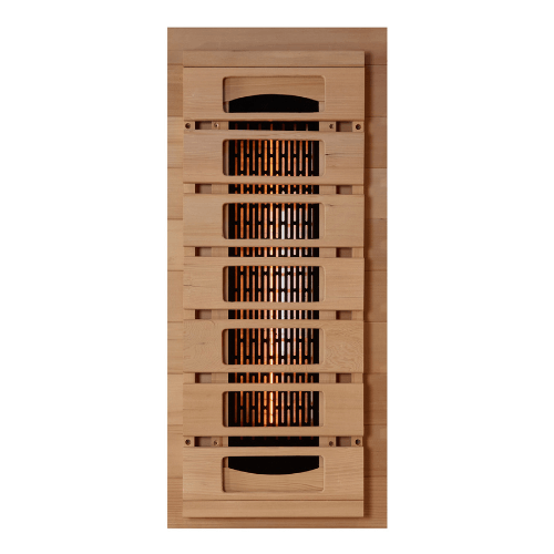 Close-up view of the heater in the Golden Designs 2-Person Full Spectrum Infrared Sauna