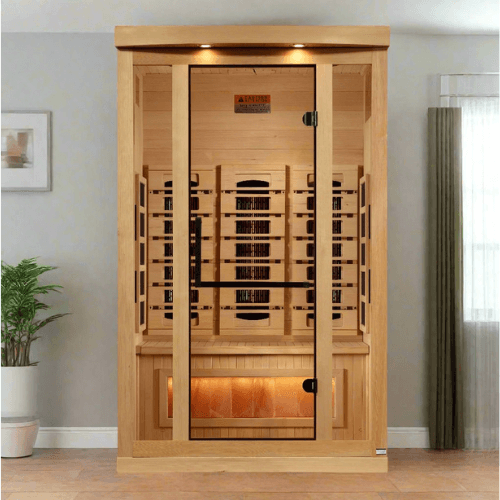 Lifestyle view of the Golden Designs 2-Person Full Spectrum Infrared Sauna