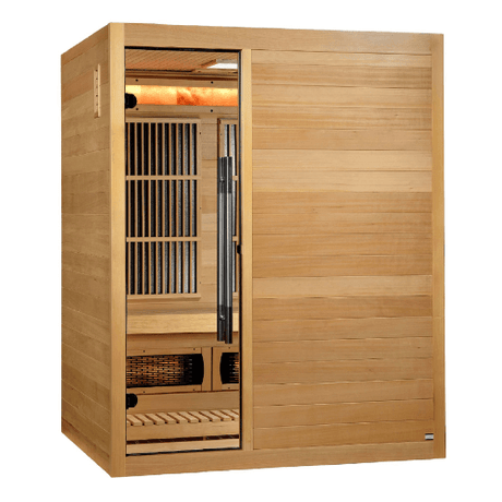 Left side view of the Golden Designs 2025 Soria 3-Person Hybrid Sauna