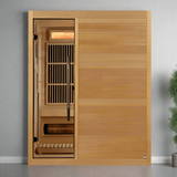 Front view of the Golden Designs 2025 Soria 3-Person Hybrid Sauna