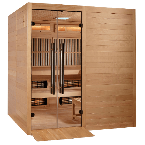 Left side view of the Golden Designs 2025 Toledo 6-Person Hybrid Sauna