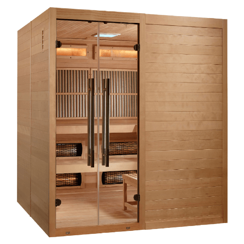 Left side view of the Golden Designs 2025 Toledo 6-Person Hybrid Sauna