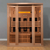 Lifestyle view of the Golden Designs 3-Person Full Spectrum Sauna