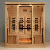 Lifestyle view of the Golden Designs 4-Person Full Spectrum Infrared Sauna