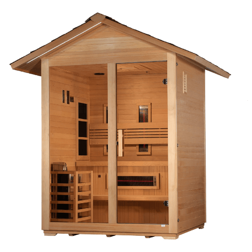 Right side view of the Golden Designs Carinthia 3-Person Hybrid Outdoor Sauna