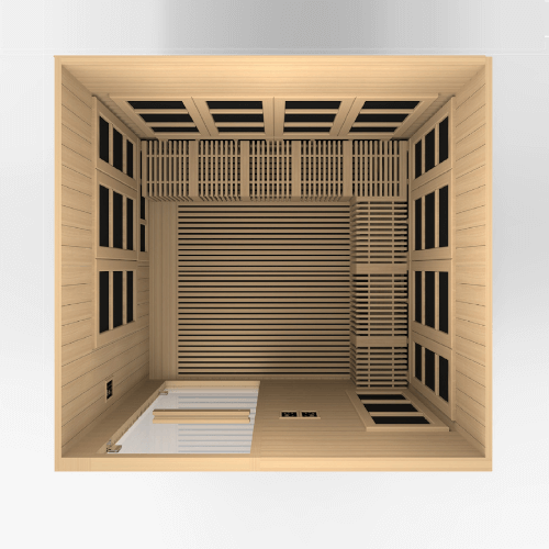 Top angle view of the interior of the Golden Designs Catalonia 8-Person Near Zero EMF Sauna