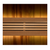 Close-up view of the wooden panel in the Golden Designs Traditional Sauna made of red cedar