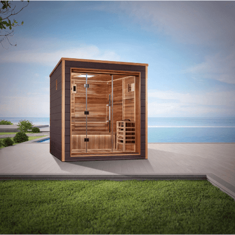 Lifestyle view of the Golden Designs Drammen 3-Person Traditional Outdoor Sauna