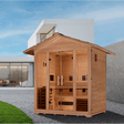 Lifestyle view of the Golden Designs Gargellen 5-Person Hybrid Outdoor Sauna