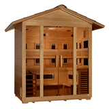 Left side view of the Golden Designs Gargellen 5-Person Hybrid Outdoor Sauna