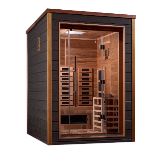 Left side view of the Golden Designs Nora 2-Person Hybrid Outdoor Sauna