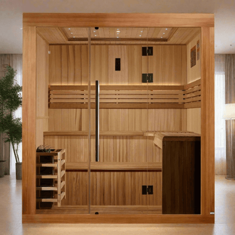 Lifestyle view of the Golden Designs Oslo 6-Person Traditional Sauna