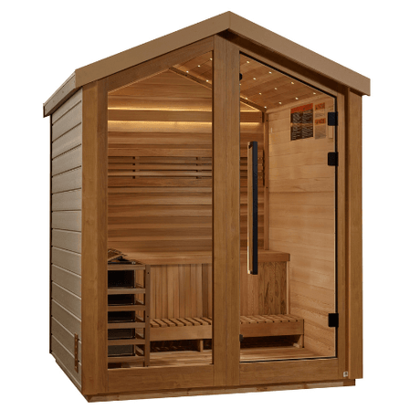 Left side view of the Golden Designs Savonlinna 3-Person Traditional Outdoor Sauna