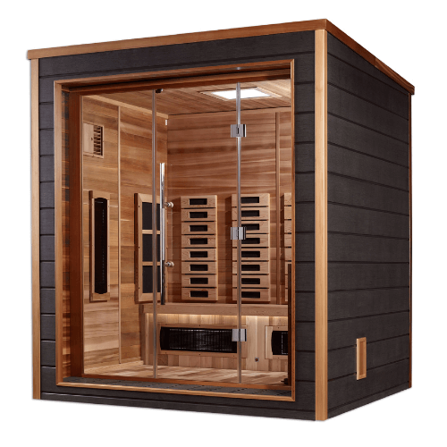 Right side view of the Golden Designs Visby 3-Person Hybrid Outdoor Sauna