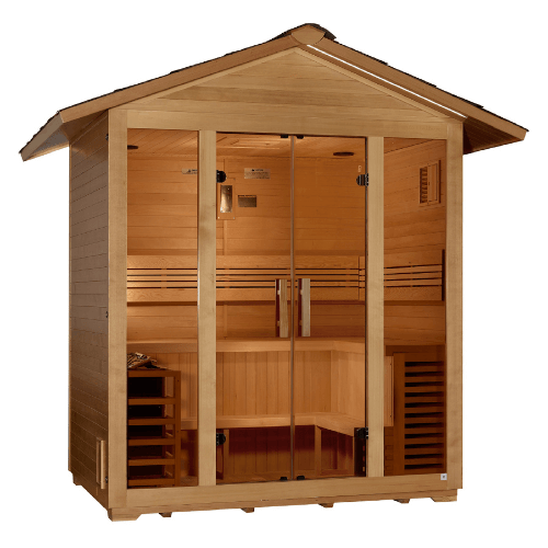 Left side view of the Golden Designs Vorarlberg 5-Person Traditional Outdoor Sauna