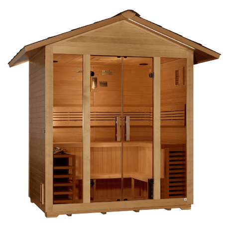 Left side view of the Golden Designs Vorarlberg 5-Person Traditional Outdoor Sauna