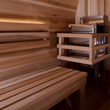 Inside view of the Golden Designs Zurich 4-Person Traditional Barrel Sauna