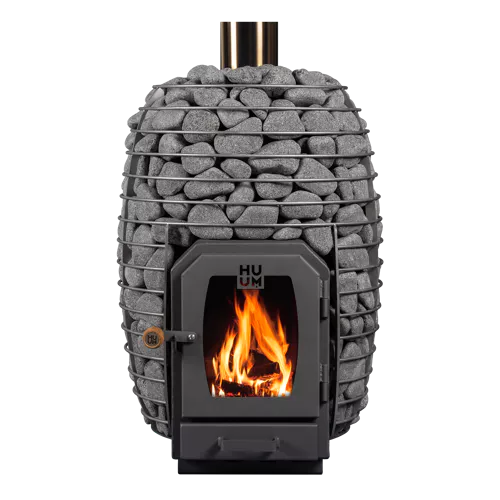 Huum Hive wood burning sauna heater model HIVEWOOD_1, showcasing its modern design and wood burning functionality.