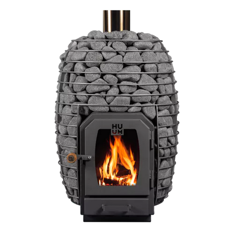 Huum Hive wood burning sauna heater model HIVEWOOD_1, showcasing its modern design and wood burning functionality.