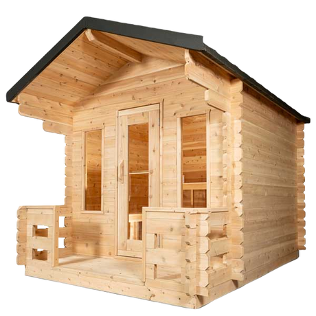 Georgian Cabin Sauna with Porch - Front and Right Side View