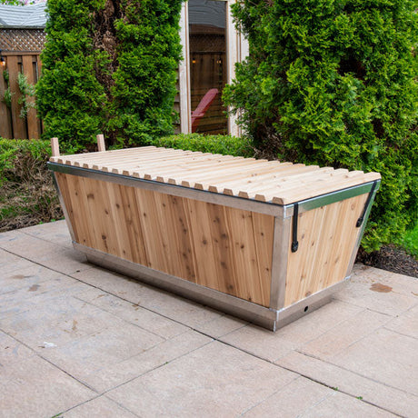 Front, top, and side views of the Polar Plunge Tub, highlighting its design and features without any distractions.