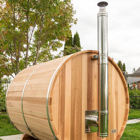 A chimney and heat shield set viewed from the back wall, showcasing their design and installation features. 
