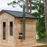 Chimney and heat shield set displayed from the side wall view, highlighting the components and design for installation